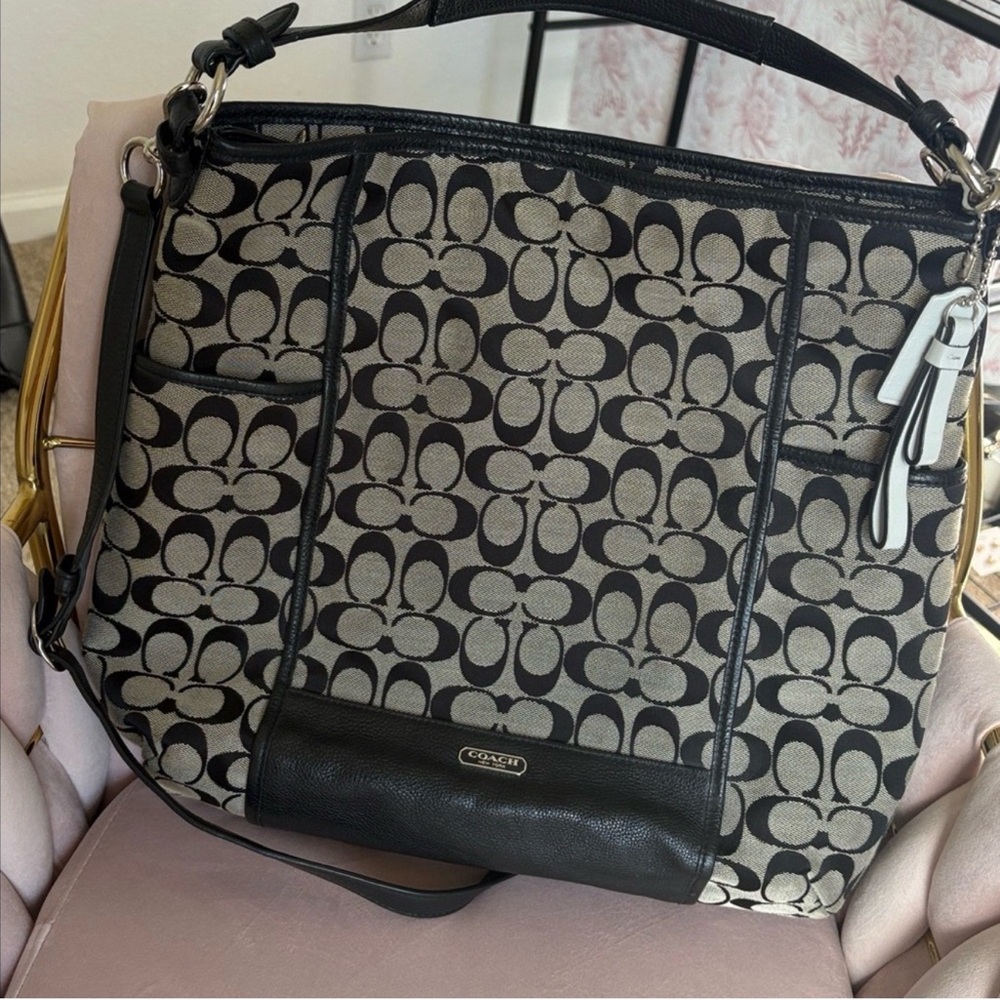 Coach Black and Gray Signature Shoulder Bag with original crossbody strap